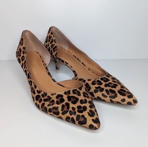 J. Crew leather pony hair cheetah animal print kitten heel point toe pumps sz 11